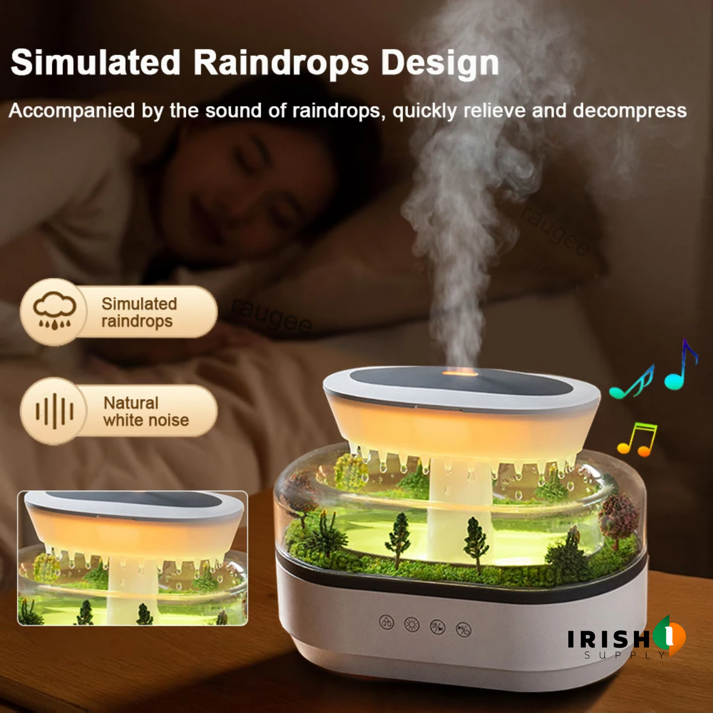 HARMONIA Raindrop Air Humidifier with Colorful Lights & White Noise